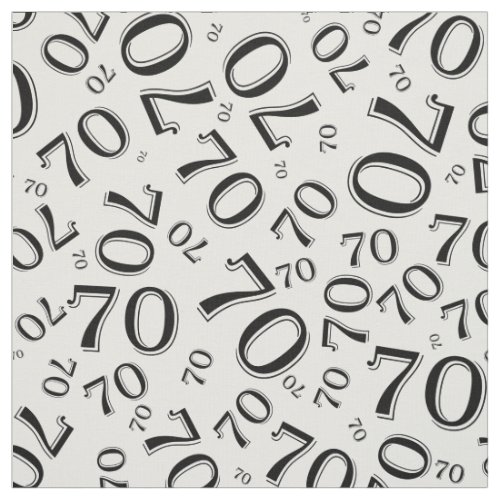 Black and White Number 70 Typography Pattern Fabric