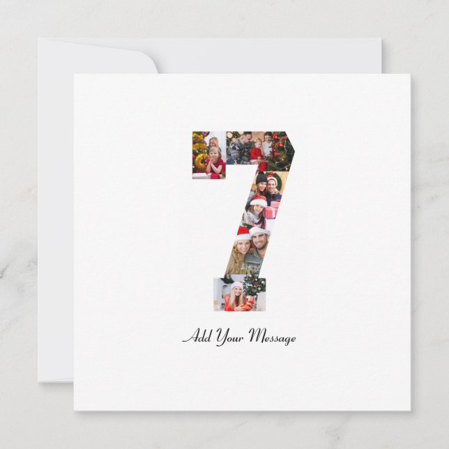 Black and White Number 7 Photo Collage Holiday Card (Front)