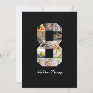 Black and White Number 8 Photo Collage Announcement