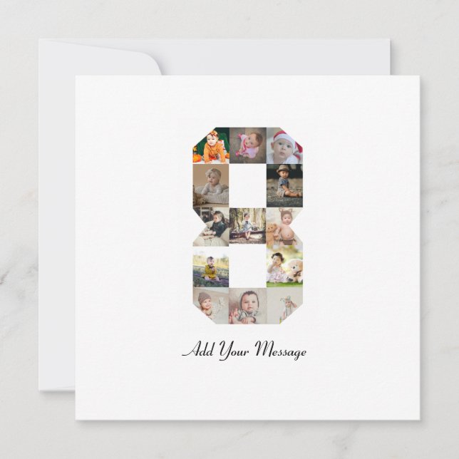 Black and White Number 8 Photo Collage Card (Front)