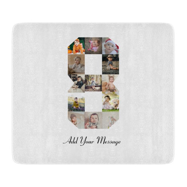 Black and White Number 8 Photo Collage Cutting Board (Front)