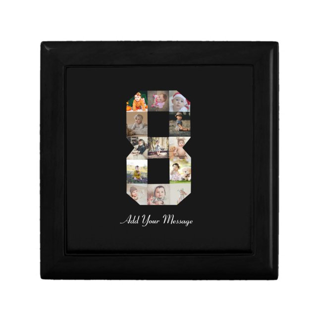 Black and White Number 8 Photo Collage Gift Box (Front)