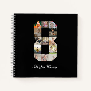 Black and White Number 8 Photo Collage Notebook