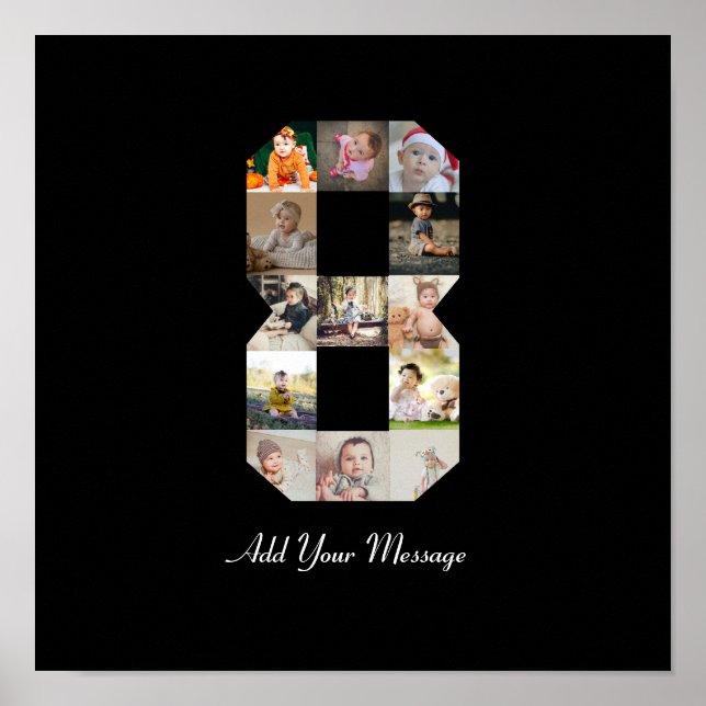 Black and White Number 8 Photo Collage Poster (Front)