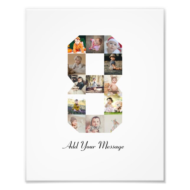 Black and White Number 8 Photo Collage Print (Front)