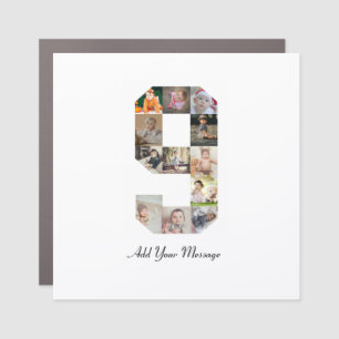 Black and White Number 9 Photo Collage Car Magnet