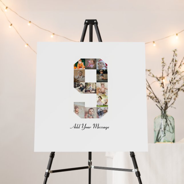 Black and White Number 9 Photo Collage Foam Board (In Situ (Stand))