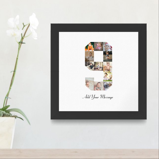 Black and White Number 9 Photo Collage Framed Art (Entryway)