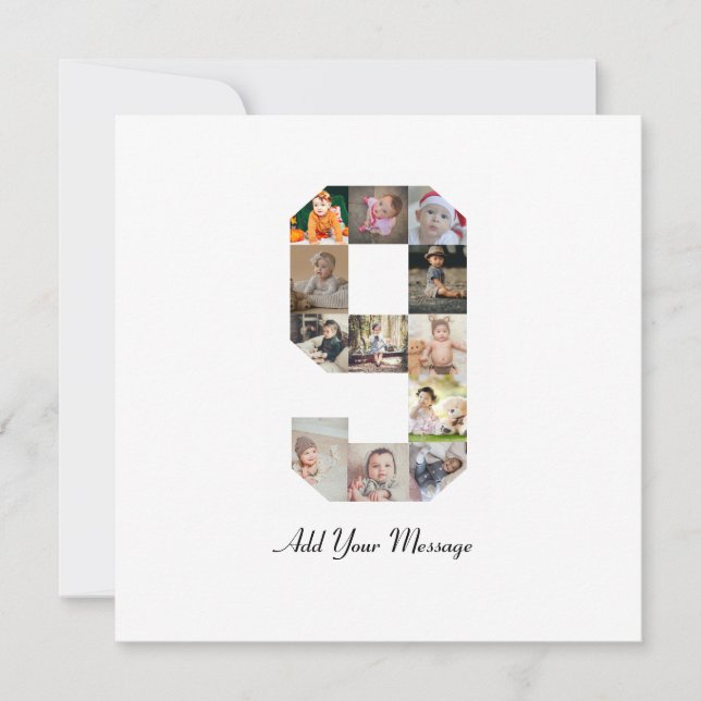 Black and White Number 9 Photo Collage Holiday Card (Front)