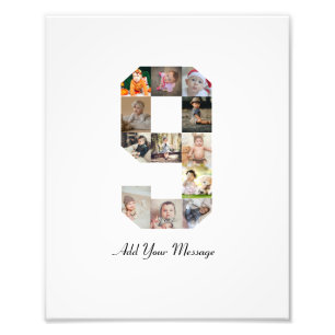 Black and White Number 9 Photo Collage Print