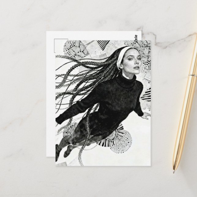 Black and White Nun That Flies Postcard (Front/Back In Situ)