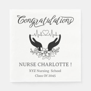 Black and White Nurse Graduation Party Napkins