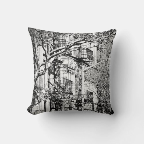 Black and White NYC Brownstone pillow