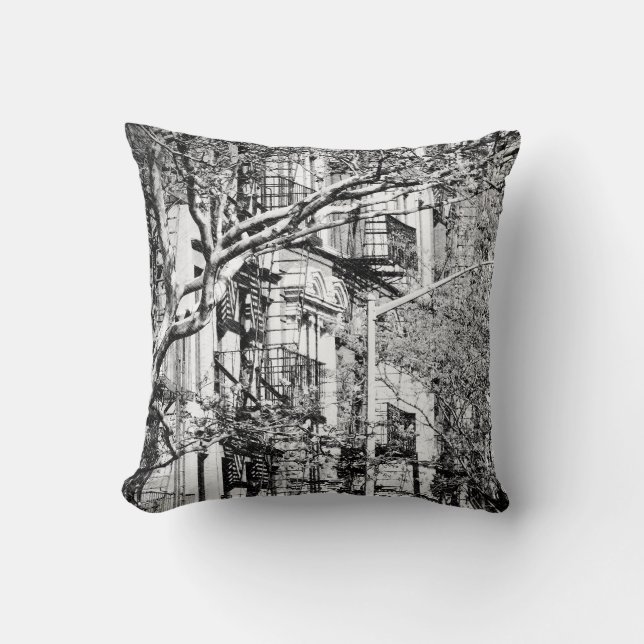 Black and White NYC Brownstone pillow (Front)