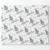  Black and White O Christmas Tree and Stars Wrapping Paper (Flat)