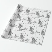  Black and White O Christmas Tree and Stars Wrapping Paper (Unrolled)