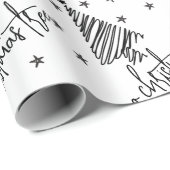  Black and White O Christmas Tree and Stars Wrapping Paper (Roll Corner)