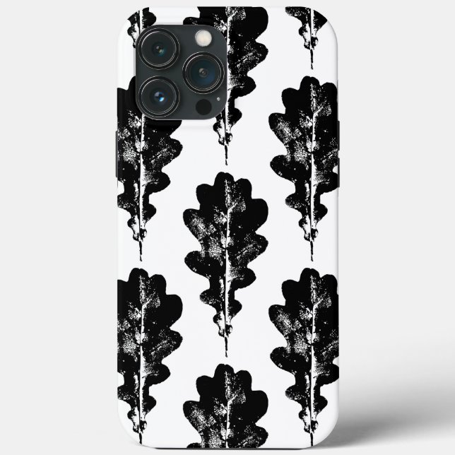 Black and White Oak Leaf Print Pattern iPhone Case (Back)