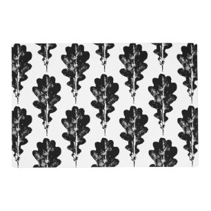 Black and White Oak Leaf Print Pattern Laminated Placemat