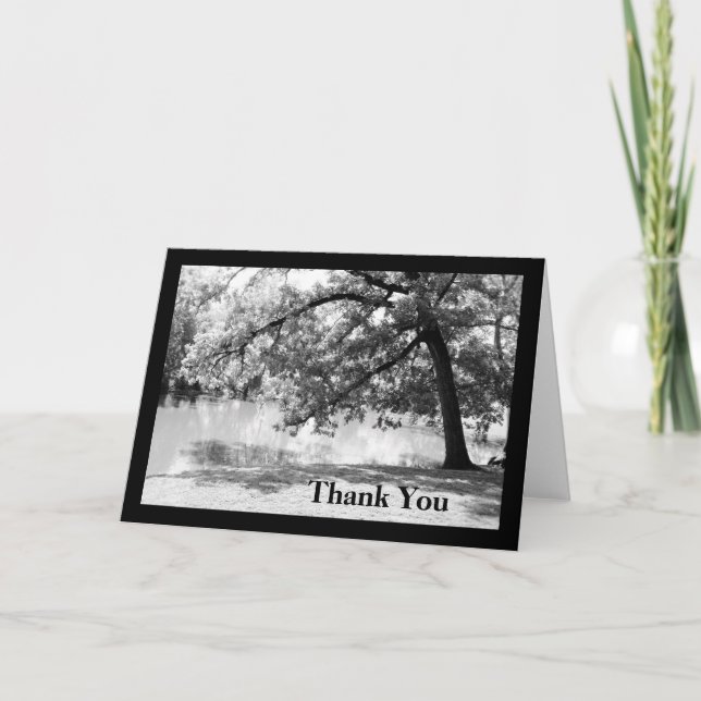 Black and White Oak Tree Thank You Card (Front)