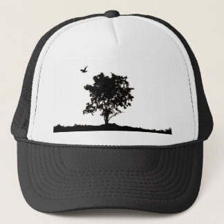 Black and white Oak tree with crow Trucker hate Trucker Hat