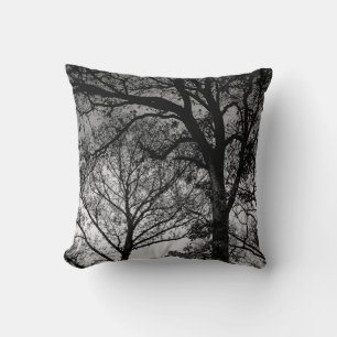 Black and White Oak Trees in Winter Throw Pillow