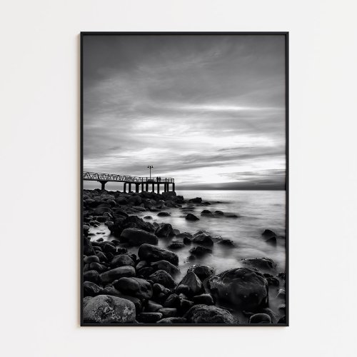 Black and white ocean landscape poster