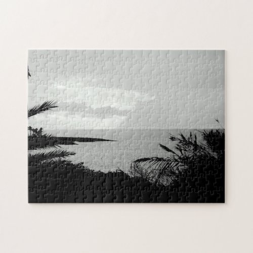 Black and White Ocean Scenery Photograph Jigsaw Puzzle