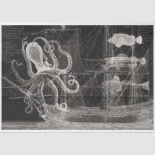 Black and White Ocean Vintage Antique Decoupage Tissue Paper