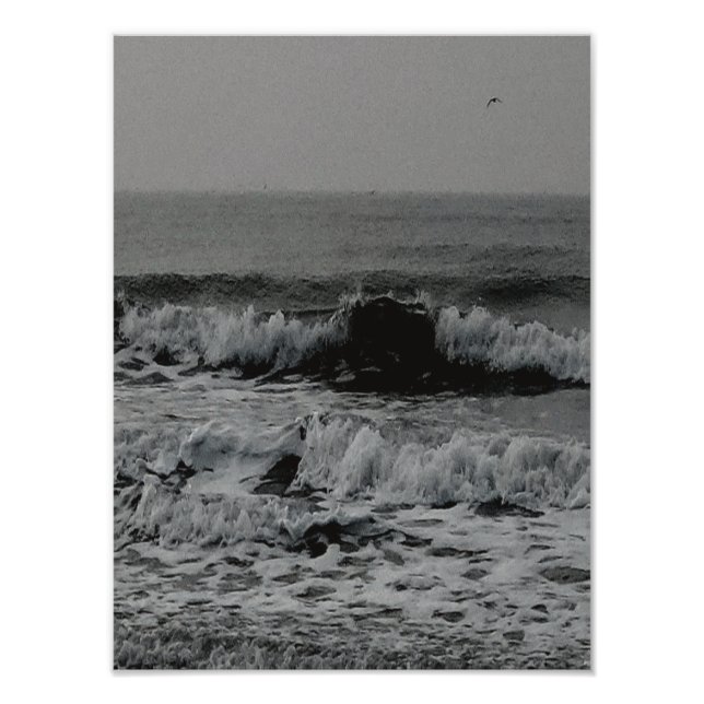 Black and White Ocean Wave Photography Poster (Front)