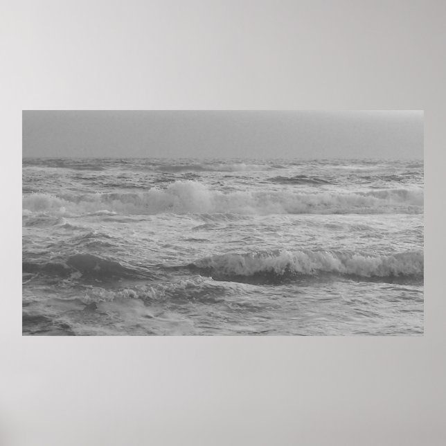 Black and White Ocean Waves Poster (Front)