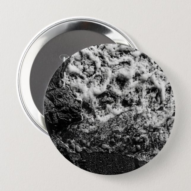 Black and White Ocean Waves Round Coaster Button (Front & Back)