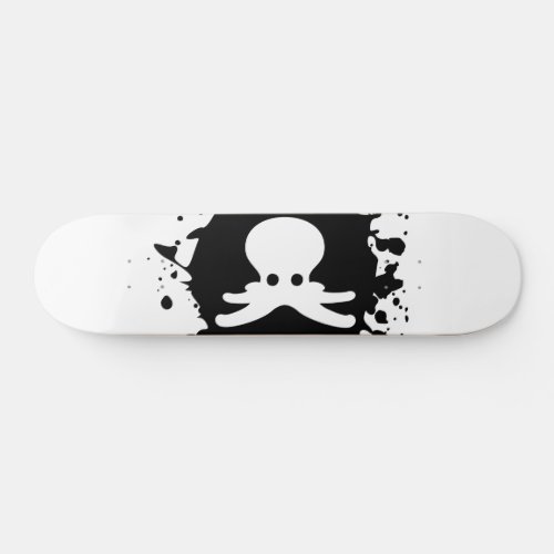 Black and White Octopus Ink Splatter Skateboard