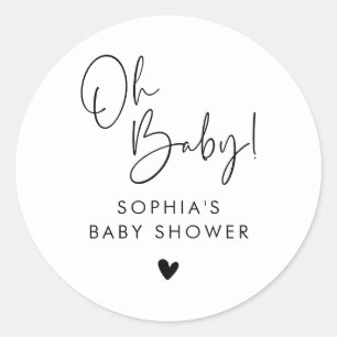 Black and White Oh Baby Modern Boho Baby Shower Classic Round Sticker