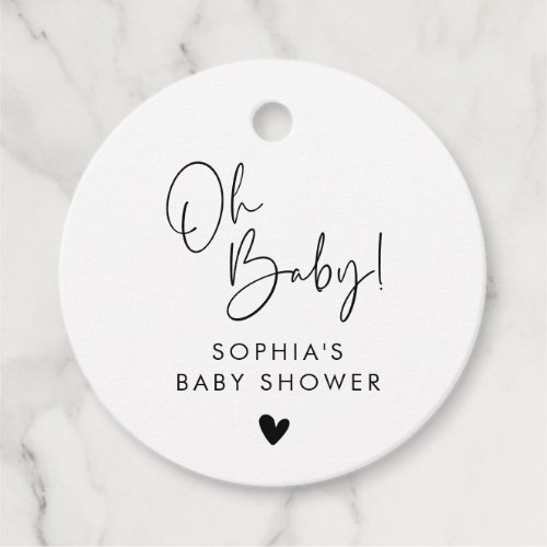 Black and White Oh Baby Modern Boho Baby Shower Favor Tags