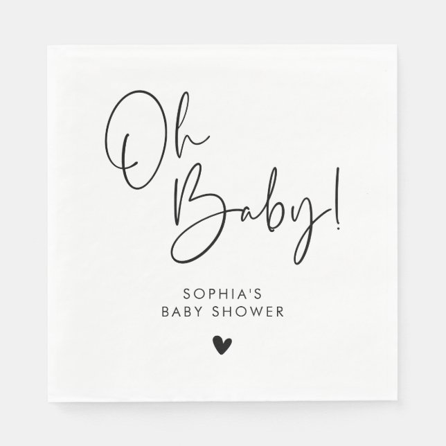 Black and White Oh Baby Modern Boho Baby Shower Napkins (Front)
