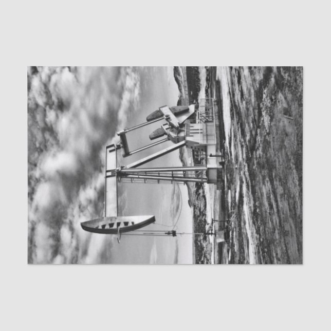 Black and White Oilfield Pumping Unit Tissue Paper (Front)