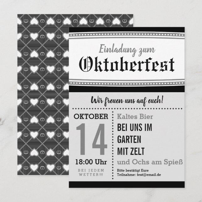 Black and White Oktoberfest Invite (Front/Back)
