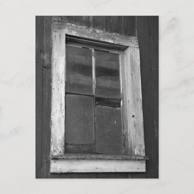 Black and White Old Barn Window Postcard (Front)