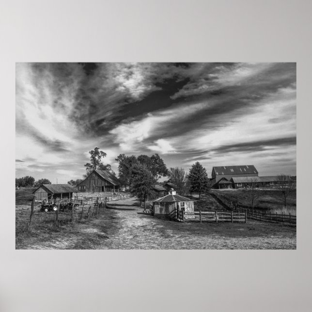 Black and White Old Family Farm Poster (Front)