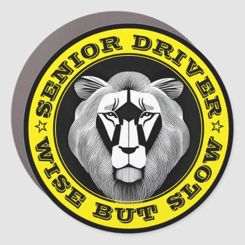 Black and White Old Lion Cool Funny Senior Driver Car Magnet