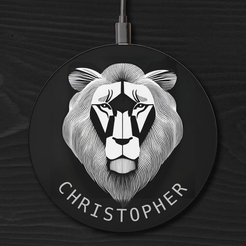     Black and White Old Lion Modern Graphic Custom Wireless Charger