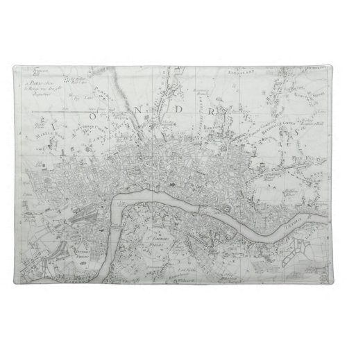 Black and White Old London City Map   Cloth Placemat