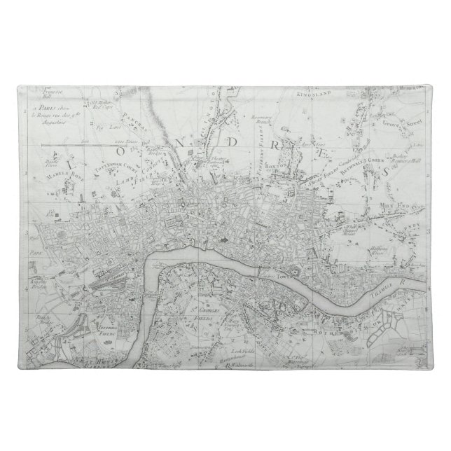 Black and White Old London City Map   Cloth Placemat (Front)