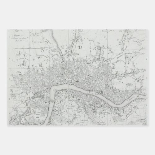 Black and White Old London City Map Wrapping Paper Sheets