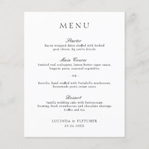 Black and White Old Money Elegant Wedding Menu
