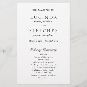 Black and White Old Money Elegant Wedding Program Flyer