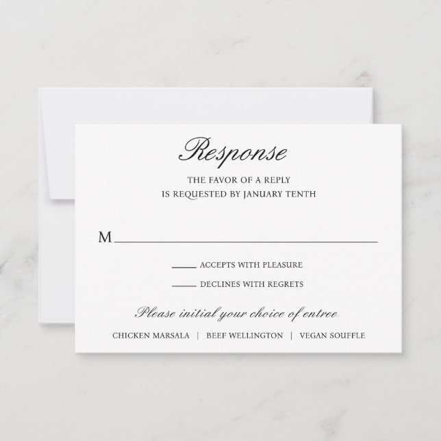 Black and White Old Money Elegant Wedding RSVP Card (Front)