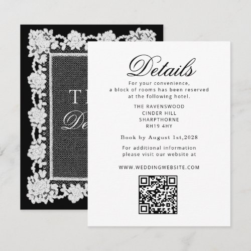 Black and white Old Money Wedding QR Details Enclosure Card