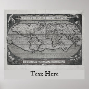 Black And White Old World Map Typus Orbis Terrarum Poster